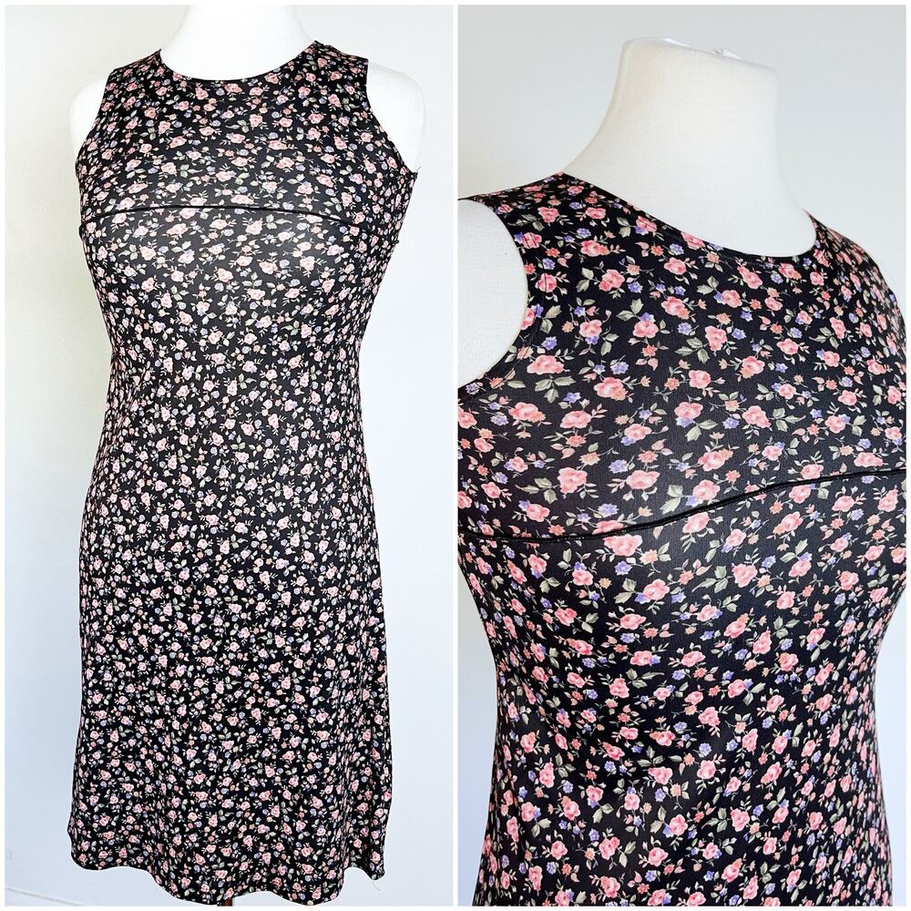 Vintage 90s Floral Grunge Stretchy Mini Dress by Kathy of‎ California // Size XS